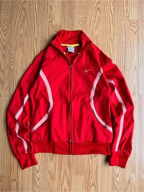 Vintage Nike Red Track Jacket with White Piping